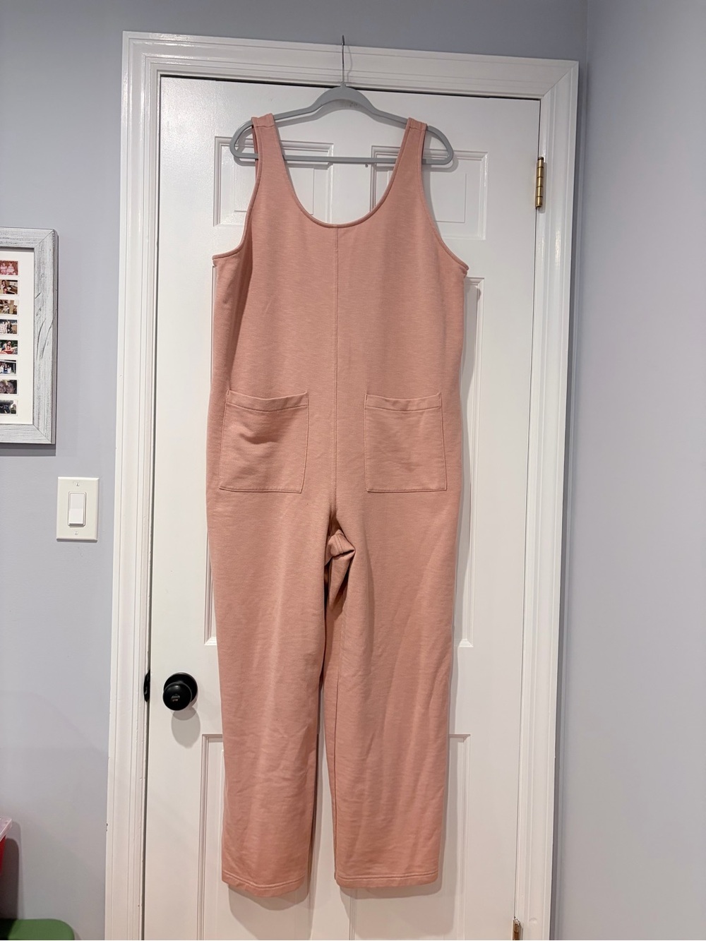 Old Navy Pink Sleeveless Fleece Lounge Jumpsuit Wide Leg Pockets XL Cotton Blend - Picture 2 of 10